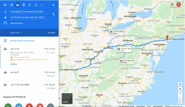 Map of eastern part of the US