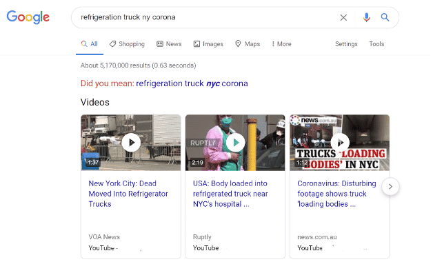 Google search for refrigeration truck my corona