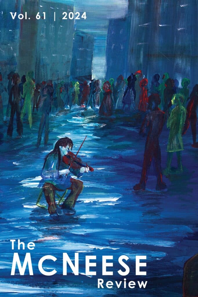 The cover of The McNeese Review Volume 61, a seated violinist 